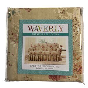 Waverly Ballad Bouquet 1 Piece T Cushion Loveseat Slipcover in Blush Floral 326